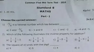 8th Maths first midterm exam original question paper 2024
