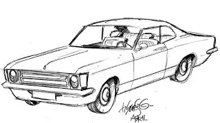 Desenhando um Opala com Tiburcio (em tempo real): Aulas de desenho online | desenho de carro