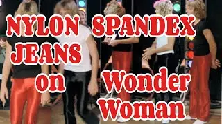RED & BLACK Nylon Spandex Disco Pants Rock Jeans On Wonder Woman