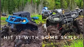 The pudding is deep, Honda Rubicon & Can Am Outlander planted in swamp- ATV MUDDING