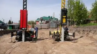 СвайМастер и Стройматик забивают сваю 200х3000 в плотный грунт