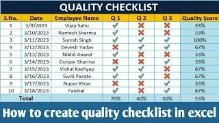 #61 Quality Checklist | Quality Checklist in Excel | Use of Conditional Formatting using Checklist