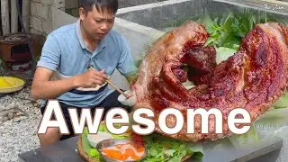 Enjoy delicious crispy fried pork 2 | Thai Farm #mukbang