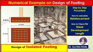 Design of Isolated Footing solved problem: Reinforcement detail, check for shear, development length
