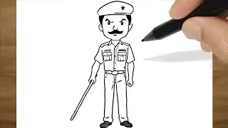 How to Draw  A Policeman Holding a Stick Easy for Beginners, Step by Step | Police Officer Drawing