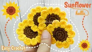 วิธีถักไหมพรม ถักโครเชต์ ดอกทานตะวัน แบบที่ 1 How to Crochet Sun Flowers Easy Crochet for Beginner.