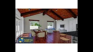 New open concept kitchen, dining and living room rendering