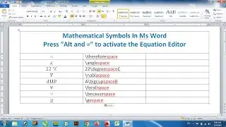 Mathematical Symbols in Ms Word