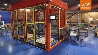 Cartesian palletizer attending two production lines