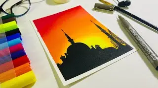 Quick, Easy Painting Ideas Using Brush Pens | Sunset Painting | #howtodraw #brushpenart #camlin