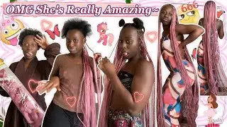 OMG😳Knotless Braids Pink Color | Long Long Feedin Box Braids | Stitch Braids 