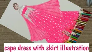 Cape dress with skirt illustration tutorial | fashion illustration | step by step