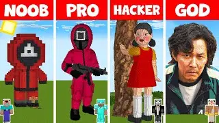 Minecraft NOOB vs PRO vs HACKER vs GOD - SQUID GAME STATUE HOUSE BUILD CHALLENGE