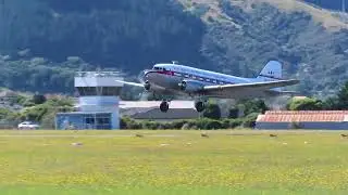 [4K] Kapiti Coast Airport - Air Chathams Douglas DC-3 ZK-AWP Take off RWY34 - 15/01/2022