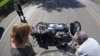 Driver stops half way through lane merge: causes my brother to wreck his bike.