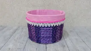 Чудесная Корзинка из Бельевой Веревки и Лент - Wonderful Basket with Clothesline Rope and Ribbons