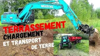 chantier de terassement de mares et évacuation des terres. kobelco sk 180 et john deer 6930 #akaso