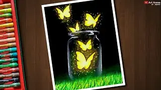 Magical Glowing Butterfly Scenery / Drawing with Oil Pastels / Step by Step [No Clickbait]