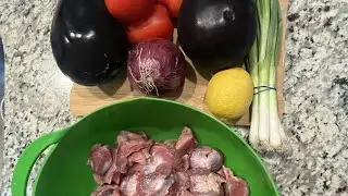 Eggplant with chicken gizzard stew
