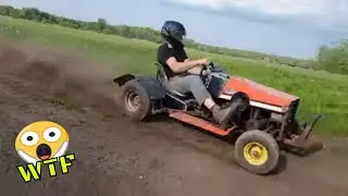 homemade racing mower rips up go kart track
