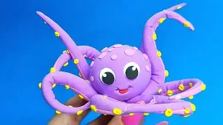✅️МОРСКИЕ ОБИТАТЕЛИ. 🐙ЛЕПИМ ВЕСЁЛОГО ОСЬМИНОЖКУ ЛОВКАЧА из воздушного пластилина.💫 