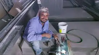 AC TECHNICIAN WORKING IN NIGHT COPPER PIPING AND TRAY WORK