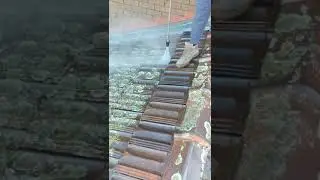 pressure washing a terracotta roof full of lichen