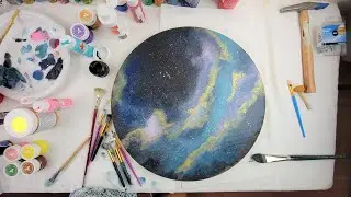 Galaxy painting for String Art flower | Acrylics on wood | video 1 of 2