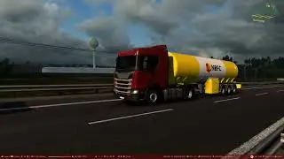 Euro Truck Simulator 2 Gevaarlijke stoffen transporteren 27 Ton Ammoniak in de ochtend glorie NL