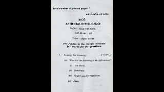 BCA 6th Semester Artificial Intelligence question paper 2022 || 2022 AI complete question paper | AI