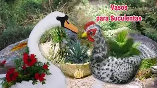 GALINHA E GANSO DE CIMENTO VASO PARA PLANTAS