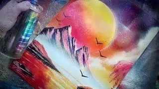 Spray Art Tutorial Sunset Mountain lake 2019 ITA