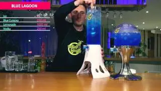 Blue Lagoon Cocktail in beer tower
