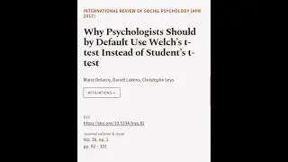 Why Psychologists Should by Default Use Welch’s t-test Instead of Student’s t-test | RTCL.TV
