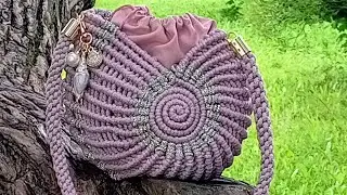 Сумка Ракушка из стразового шнура .Плетение репсовым узлом.МК