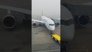 Airbus A350-900 готовится к буксировке в туман! Рейс SU-1701 Владивосток - Москва.