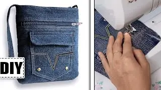 DIY JEANS ZIPPER CROSSBODY BAG WITH POCKET | Beginner Friendly