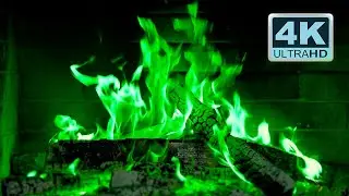 🔥 Green Fireplace 4K! Magic Fireplace Burning with green flames (12 HOURS)