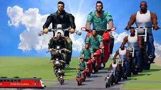 Big & Small: GTA 3 Claude vs GTA Vice City Tommy vs GTA San Andreas Carl on a motorcycle vs Train