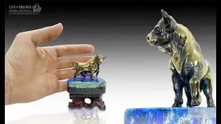 #mineral_premium Подарок руководителю Бронзовый бык на азурмалахите | Год Быка 2021