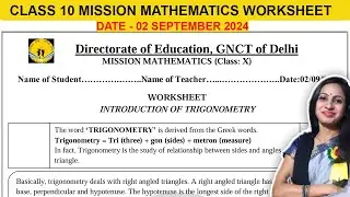DOE Class 10 Mission Mathematics Worksheet | 02 September 2024
