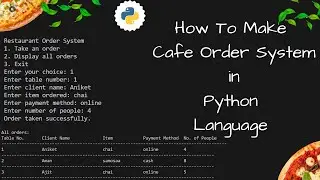 Cafe Order System using python langauge || Python Language Project