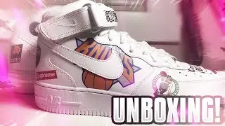 SUPREME NBA AIR FORCE 1 MID WHITE SHOE UNBOXING! CLEANEST SUPREME SHOES EVER?? RARE LIMITED EDITION!