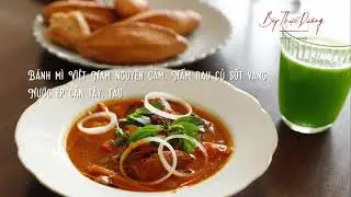 Bữa Sáng cùng Bếp Thực Dưỡng: bánh mì VN nguyên cám, nấm rau củ sốt vang, nước ép táo cần tây