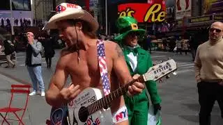Jenny McCarthy with Naked Cowboy NYC Times Square St Patrick's Day 2018