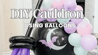 DIY Halloween Cauldron and Broom, Halloween Balloon decor, DIY Halloween decorations, balloon broom