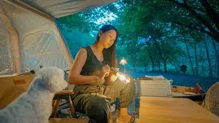 숲 속 계곡 전세내고 강아지와 단 둘이 시원한 여름나기! | 미니화로 야끼니꾸, 얼음 동동 콩국수 | 홍천 고길동캠핑장