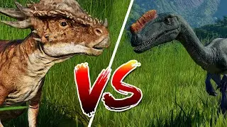 The battle of the dinosaurs. PROCERATOSAUR vs PACHICEPHALOSAUR. Dinosaurs Jurassic World Evolution