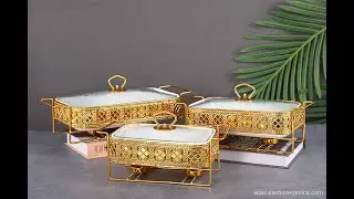 Ceramic buffet stove food warmer sets of 3 chafing dish serving tray buffet set with iron stand