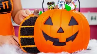 How To Make A JACK-O-LANTERN Halloween Candy Pail Out Of CAKE | Yolanda Gampp | How To Cake It